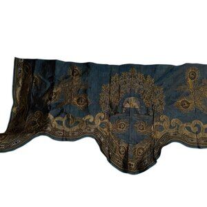 Antique Art Nouveau Tapestry reversible teal gold runner PEACOCK table topper 48